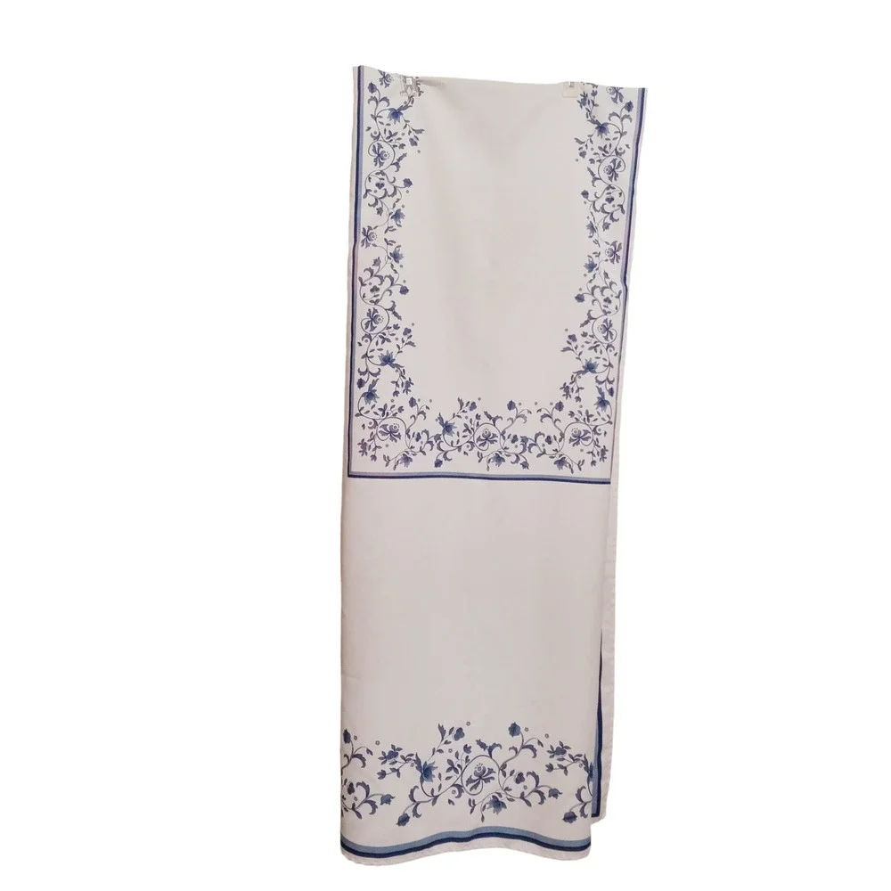 Spode Blue Italian Floral Border TableclothWhite Blue Polyester Rectangle 102x60